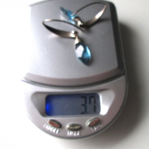 AloKele Kauai Marquis Cut London Blue Quartz Hammered Sterling Silver Earrings - Picture 7 of 14